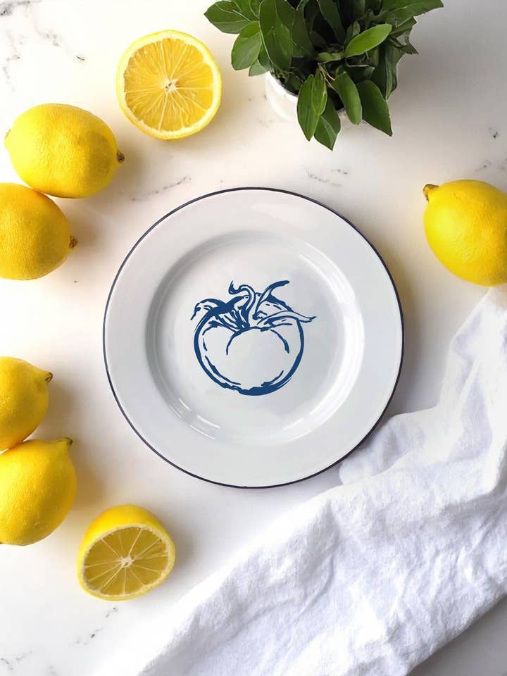 Tomatendromen, emaille bord voor wholesale door Sovende Bjorn