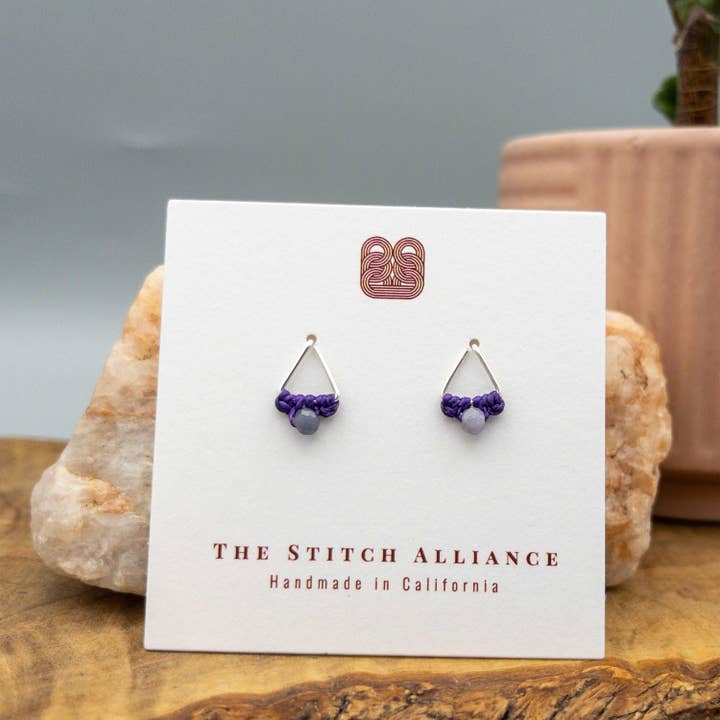 Tanzanite Stud Earrings | 925 Silver Triangle | Handmade USA for wholesale by The Stitch Alliance