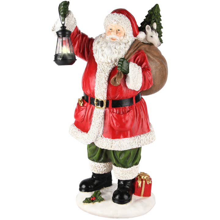 Weihnachtsmann mit Laterne, grün/rot, Polyresin, 24x24x44cm für den Großhandel von Dekoratief