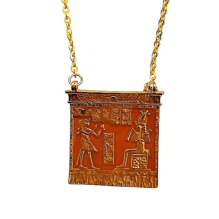WLM - Wholesale Pendant/Charm Necklace - Egyptian Medallion Red and Gold Isis