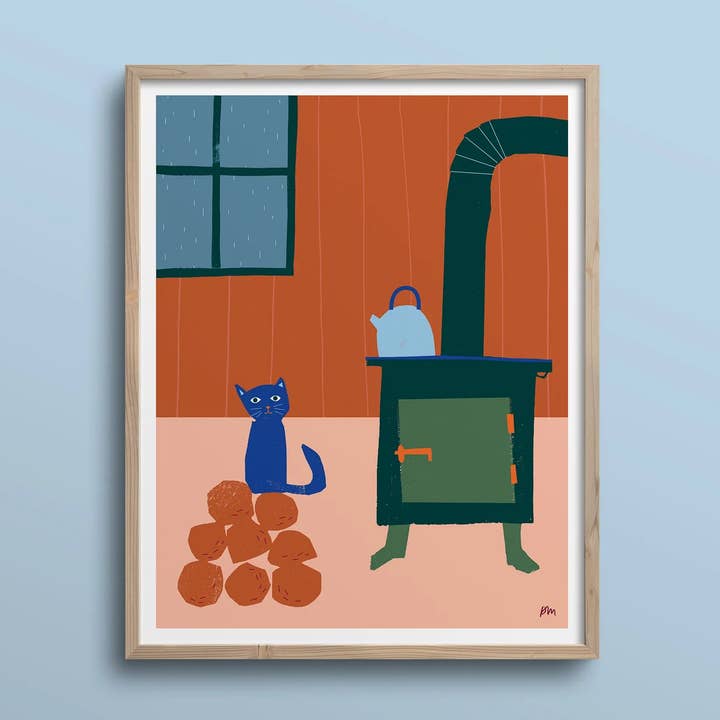 Poêle à bois – Impression 11 x 14 – Vente en gros pour la vente par Kautzi Illustrations