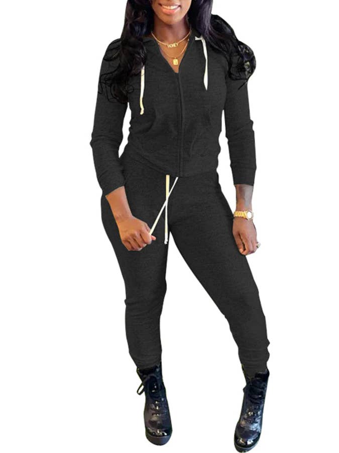 MB Fashion Wholesale - Wholesale Top & Pant Set (NOT Loungewear) - Women's - MB FASHION Zip-Up Hoodie and Jogger Pants Set 12489R3