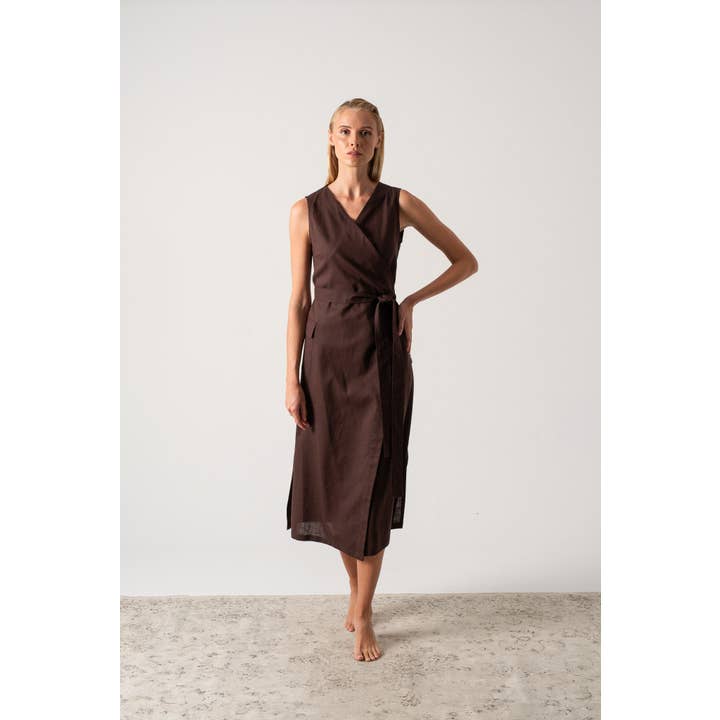 Abito Safari Avvolgente Marrone Espresso per la vendita all'ingrosso da parte di LUXMII