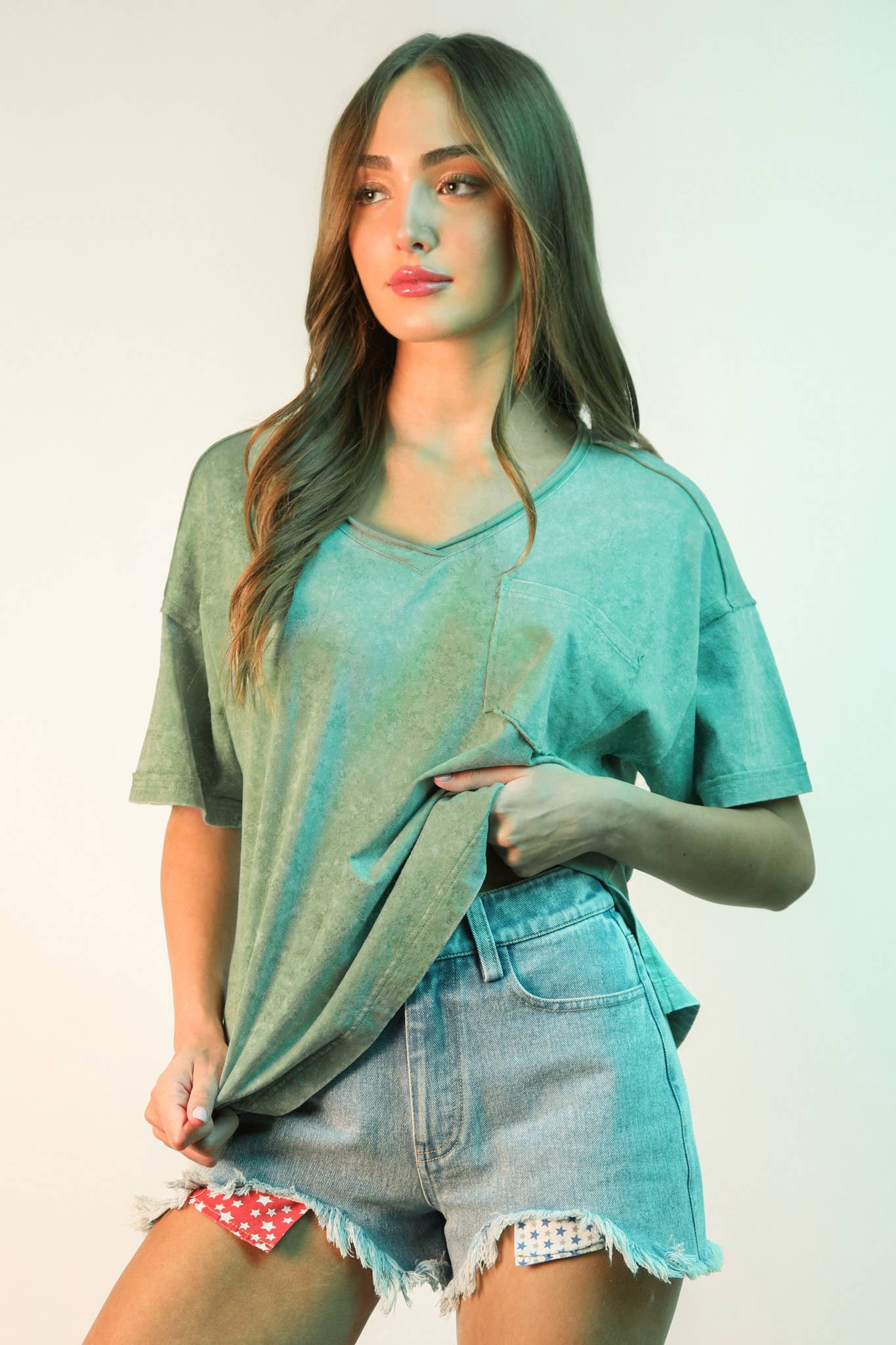 VERY J – Top de malha - Mulher por atacado – NT11966-Top de Malha com Decote em V Lavado a Mineral9