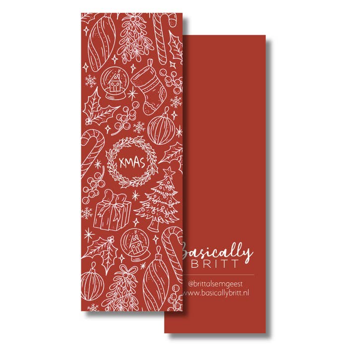 Rødt julebogmærke med festlige juletegninger for engroshandel hos Basically Britt