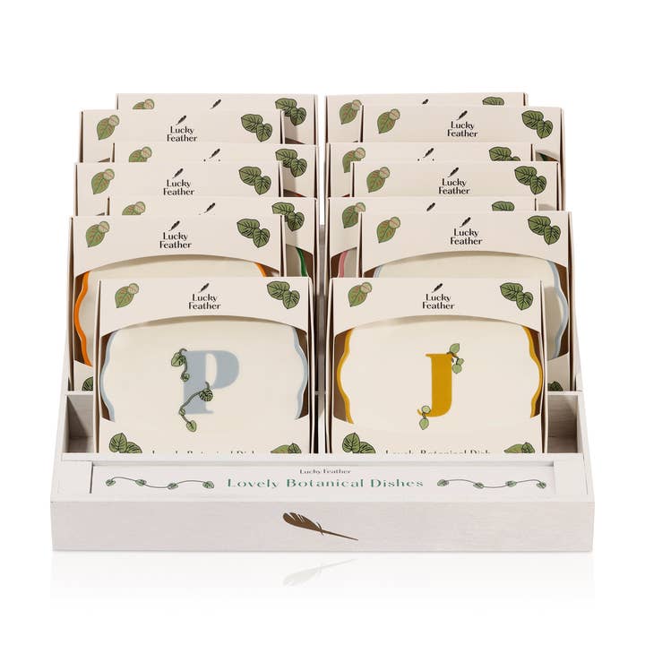 Botanical Dish - BUNDLE - 4 pc each Dish (ABCDJKLMPRST + 2 styles) 56 pc (and display) for wholesale by Lucky Feather