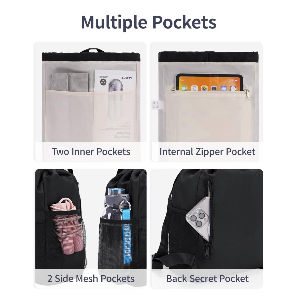 wandf - Vente Sac à cordon de serrage – unisexe - Sac à dos de sport avec cordon de serrage et sangle pour tapis de yoga50