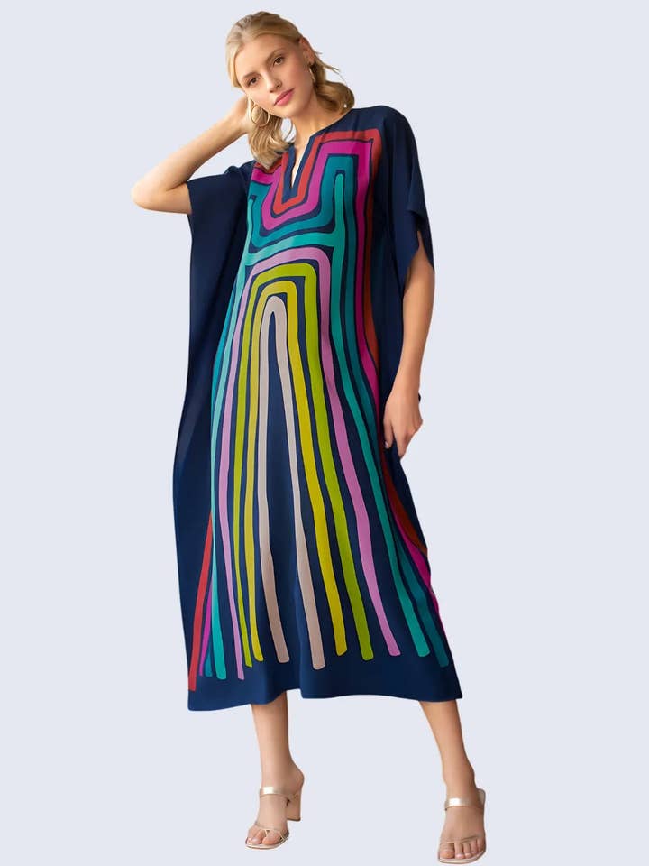 Robes d'été kaftan, cordons à pampilles à la taille, noir, taille unique pour la vente par Miss Lavish London