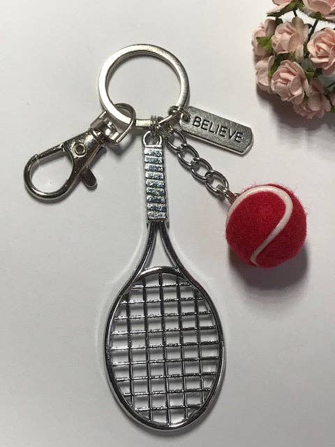 Miss DJ Angel - Wholesale Keychain - Unisex - Tennis racket and ball keychain, gift for tennis player, kawaii tennis racket charm, gift for tennis ball lover0