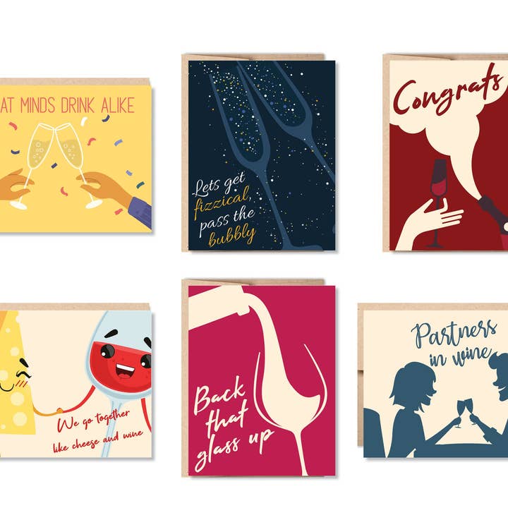 Wenskaartenset met wijnthema of eenpersoons - Set #4 voor wholesale door Oh, Hello Paper & Gifts