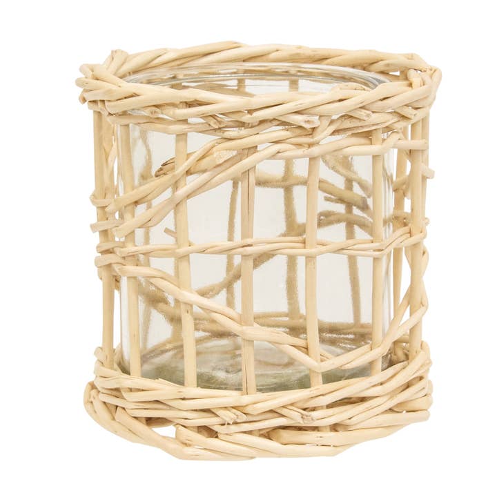 Hvid pilindpakket glasvotivkrukke - 4 „x 4" for engroshandel hos Col House Designs