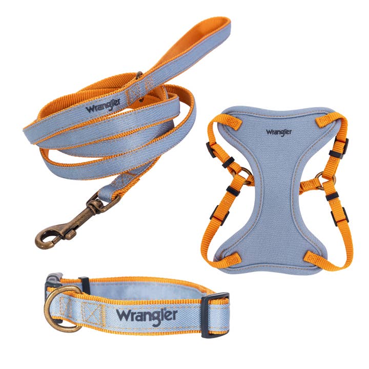 Ensemble Harnais/Collier/Laisse en Denim Lavé Clair Wrangler pour la vente par Lexington Pet & Wrangler Pet