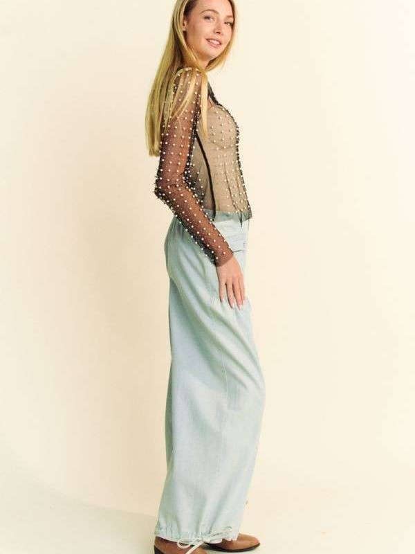 Davi & Dani - Wholesale Tank Top - Women's - PLUS BEAD PEARL EMBELLISHED LONG SLEEVES MESH TOP5