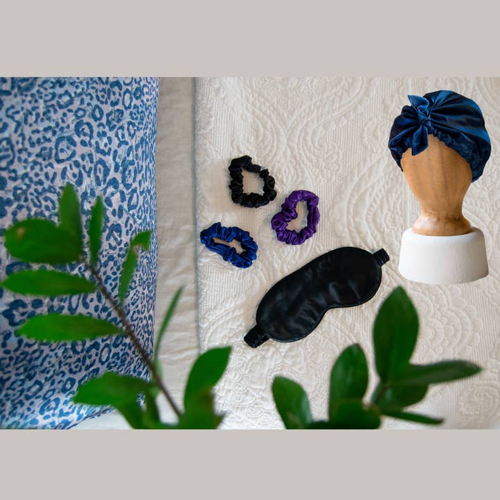 Swurly – wholesale Sleep/eye mask – Fit for a Queen Gift Set: Queen Pillowcase, Eye Mask, Medium Silk Scrunchies, Silk Turban