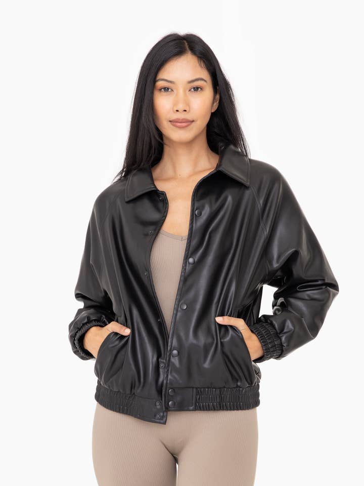 Vegan Leather Bomber Jacket for wholesale by Mono B