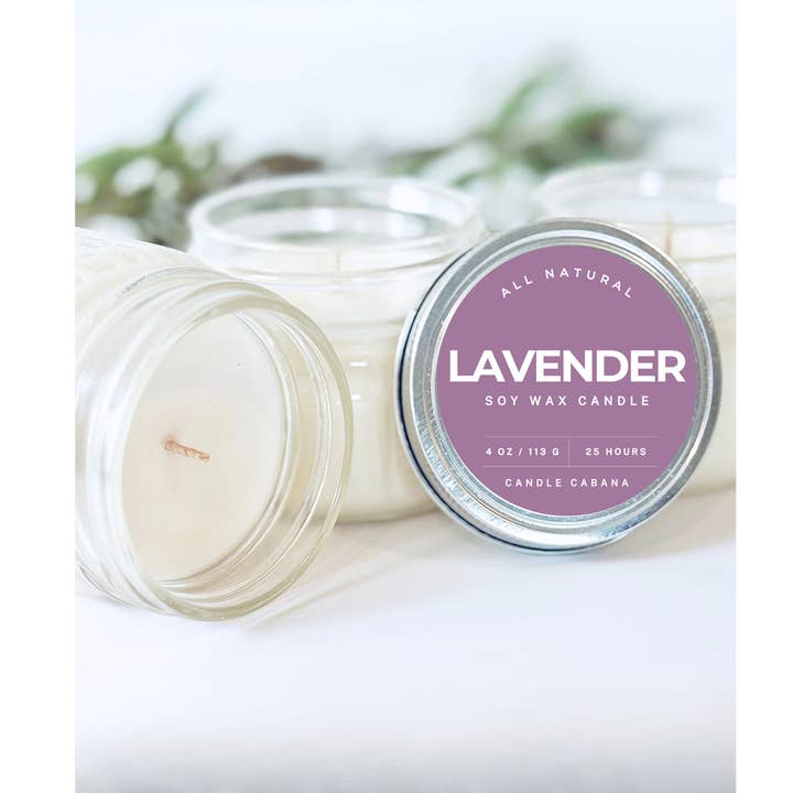Lavender 4 oz Mason Jar - 100% Natural Soy Candle for wholesale by Candle Cabana