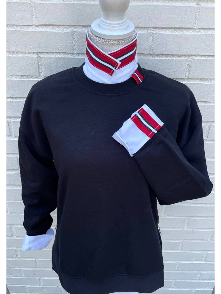 Ruban rayé blanc avec rouge, blanc et noir Casie 2 - Boeuf blanc avec ruban rayé rouge, blanc et noir en vente sur Faire1