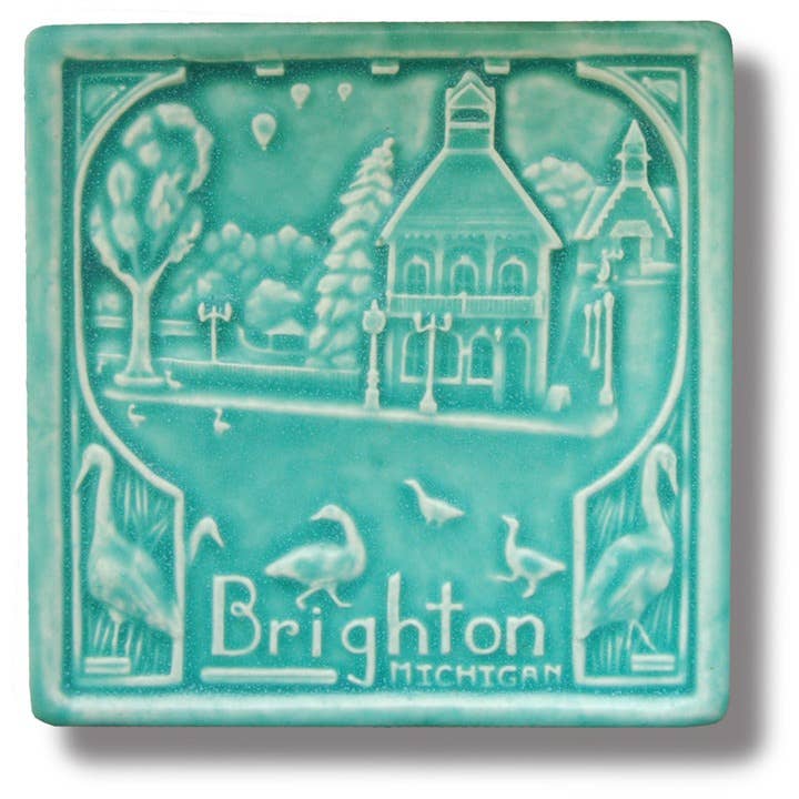 Brighton, Michigan Art Tile Destination Town tema Michigan por atacado de Whistling Frog Tile Inc.