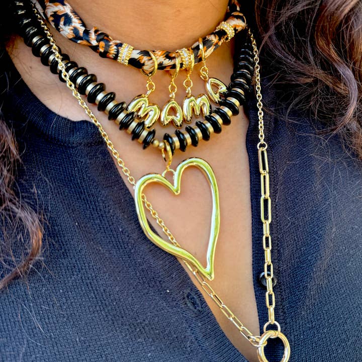 Gemelli - Wholesale Pendant/Charm Necklace - Richie Black Beaded Necklace with Jumbo Heart Charm1