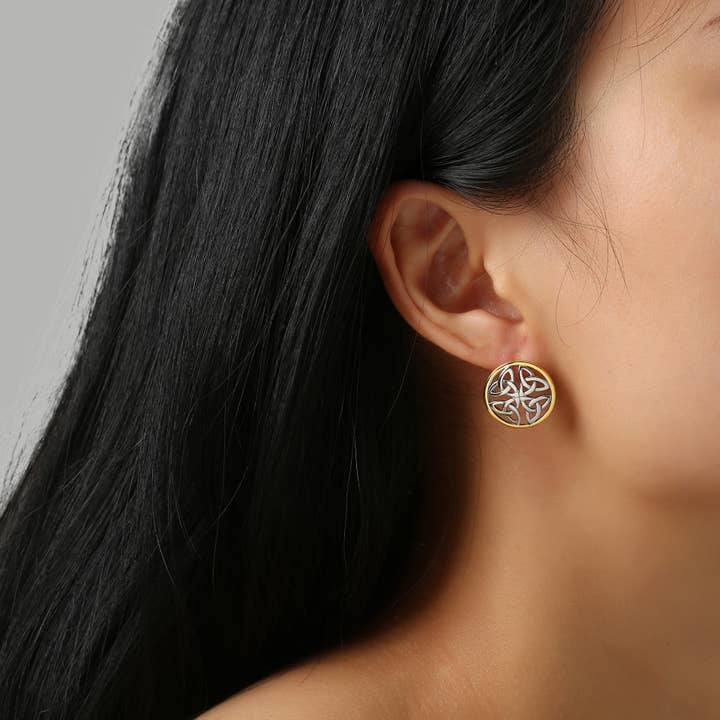 SIL-085E 4 Trinity/Circle Earrings 1.8cm Stg & Spot Gold for wholesale by Celtic Ore Crafts