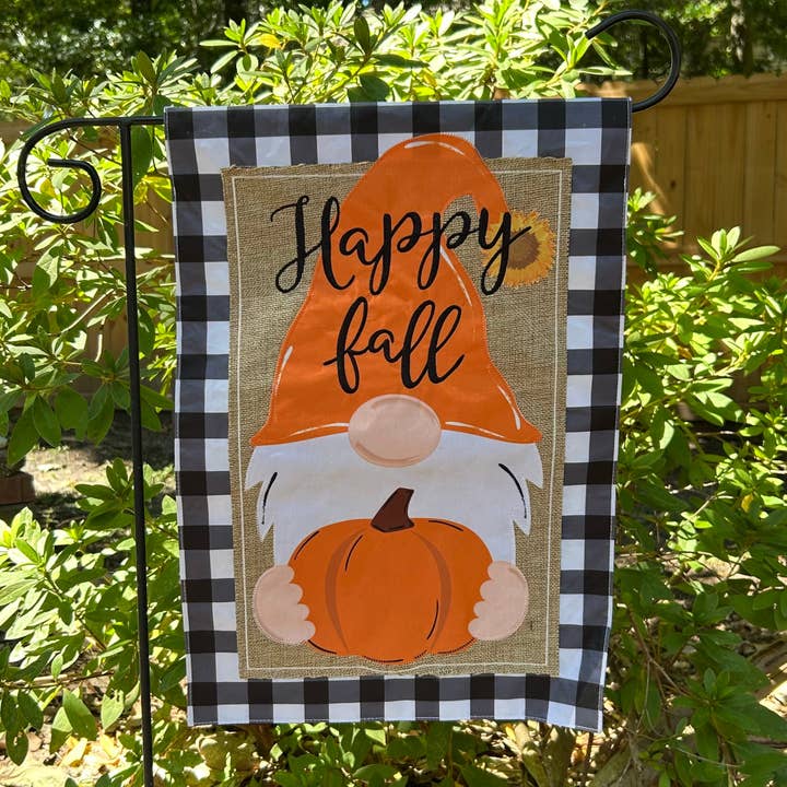 Fall Gnome Burlap 2-Sided Garden Flag 12.5x18" for wholesale by JEC Home Goods Inc