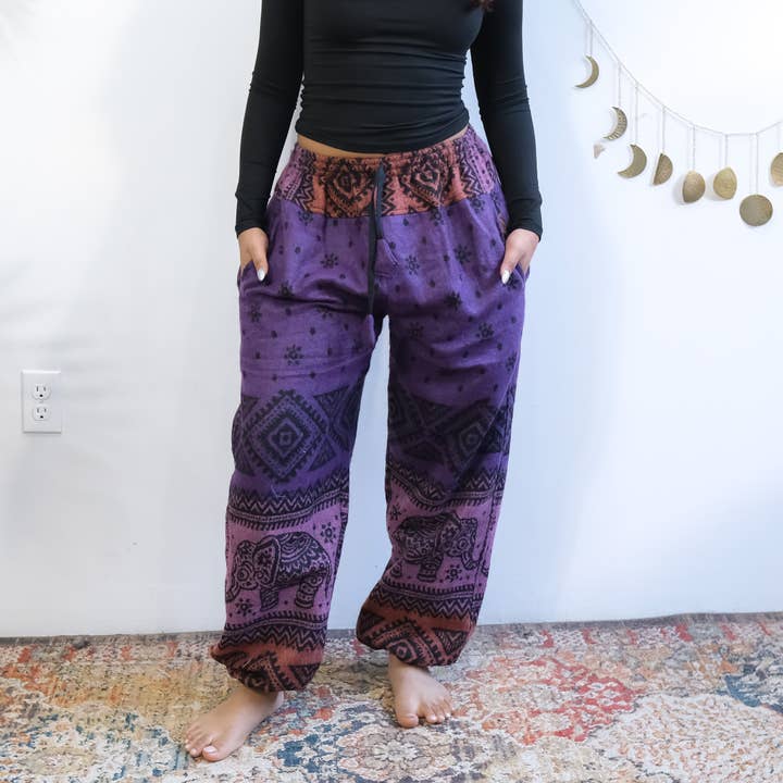 Karma Nepal Crafts - Wholesale Pants - Women's - Elephant Print Wool Blend Fall Winter Baggy Pants