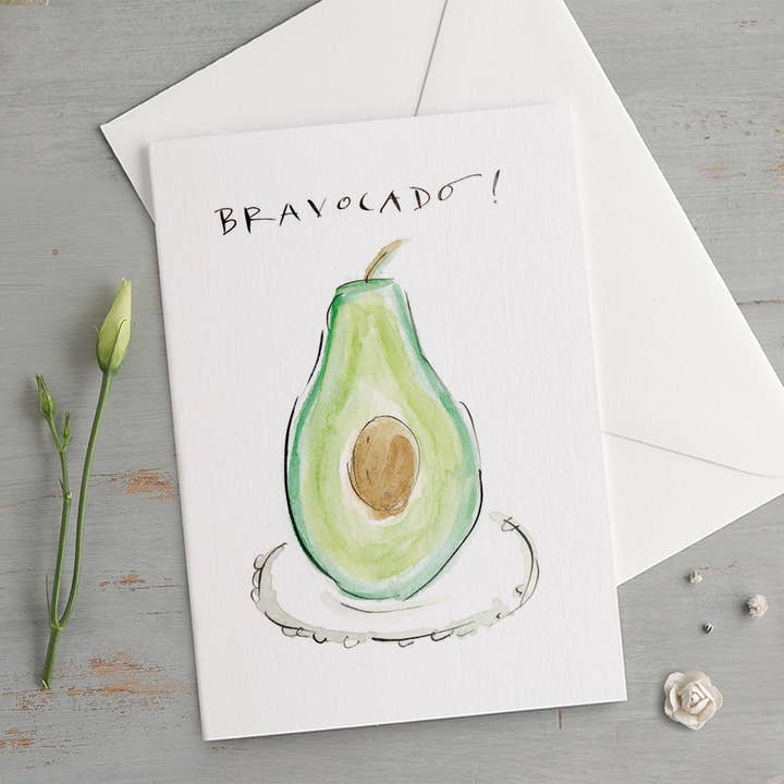 'Bravocado!' Funny Veg Congrats Card for wholesale by Gabrielle Solly Illustration