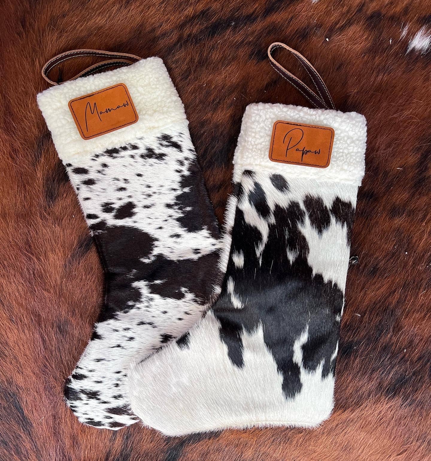 Faux Cowhide Christmas Stockings