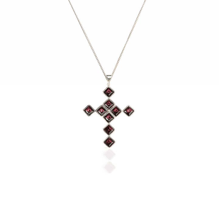 Brigid Cross of Kildare Chica Charm Necklace Spirit Amethyst - Silver for wholesale by VSA Designs Inc.