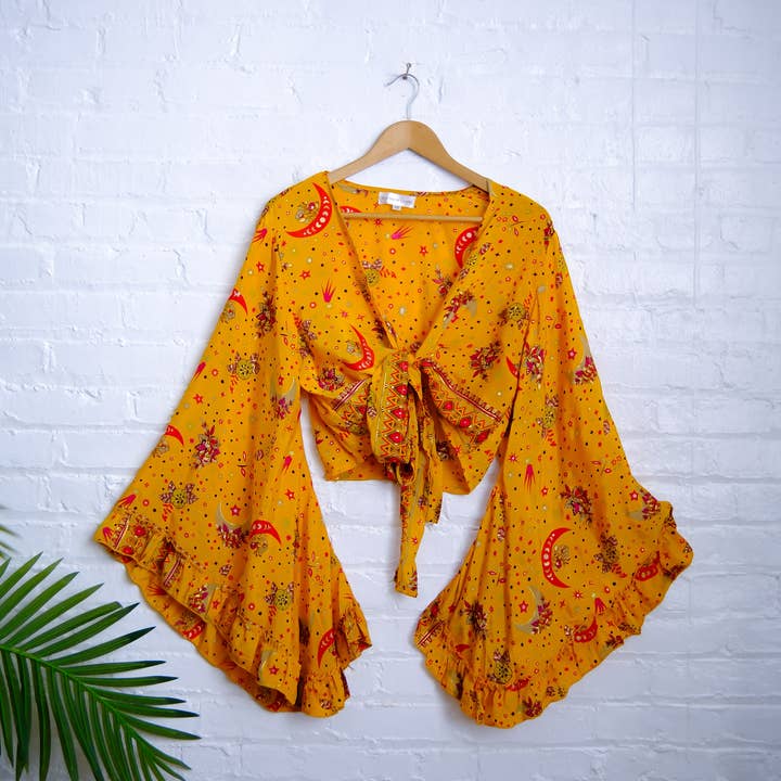 Karma Nepal Crafts - Wholesale Blouse - Dames - Hemelse wikkeltop met ronde mouwen en ruches in Boheemse stijl1