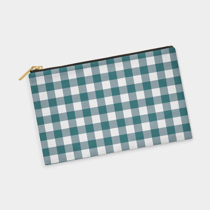 Teal Gingham Zipper Pouch for wholesale by Patterned Goods