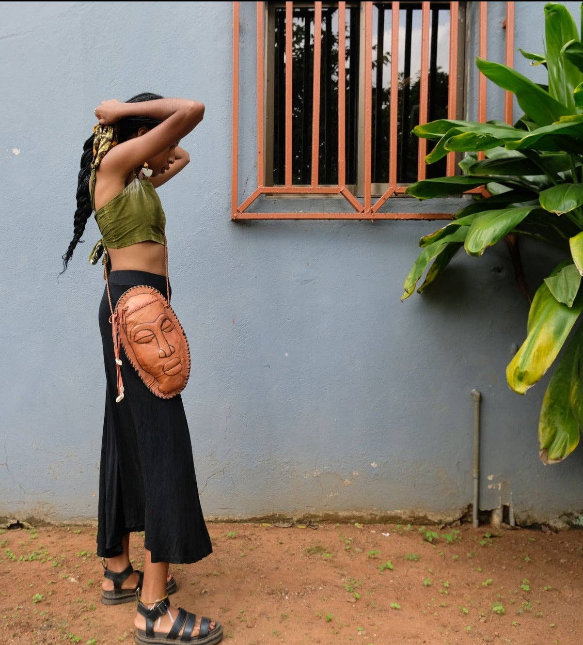 BATIK BOUTIK – wholesale Crossbody bag – Women's – BROWN LEATHER BAG AFRICAN MASK HOME DECOR ACCESSORY GENUINE LEATHER GIFT