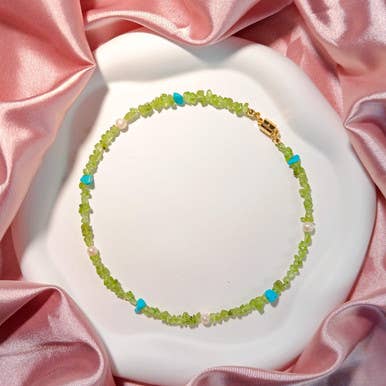 Olivine Peridot Turquoise Gemstone Bead Choker for wholesale by Pompon La Tulipe