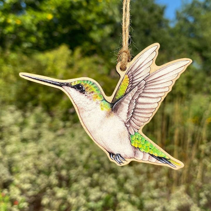 Female Ruby-Throated Hummingbird Wood Print Ornament for wholesale by Allison Stoiser Art