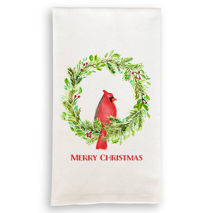 French Graffiti - Wholesale Tea Towel - Cardinal Sitting In Wreath