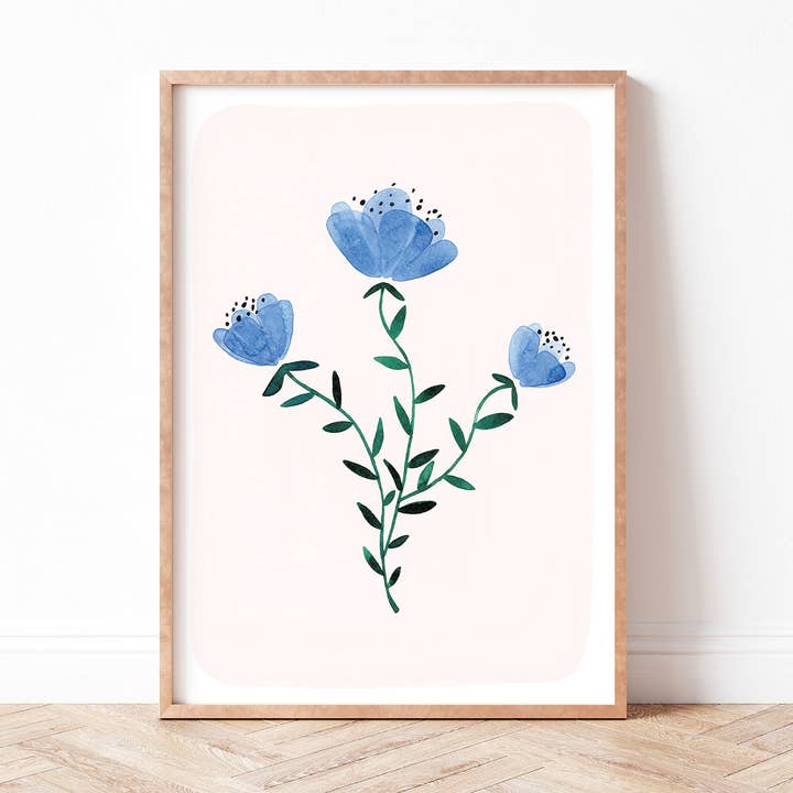 Kunstdruck Aquarell Wildblumen Blau A4 für den Großhandel von Paperlandscape