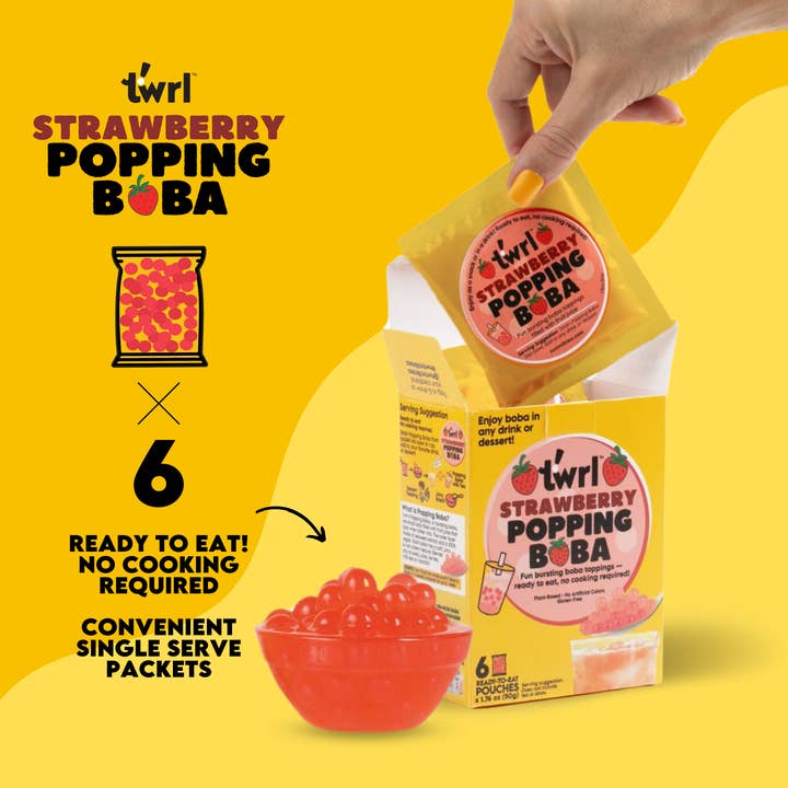 Twrl Milk Tea - Wholesale DIY Drink Kit - Strawberry Popping Boba Topping 6 Pack, Dye-Free Gluten-Free