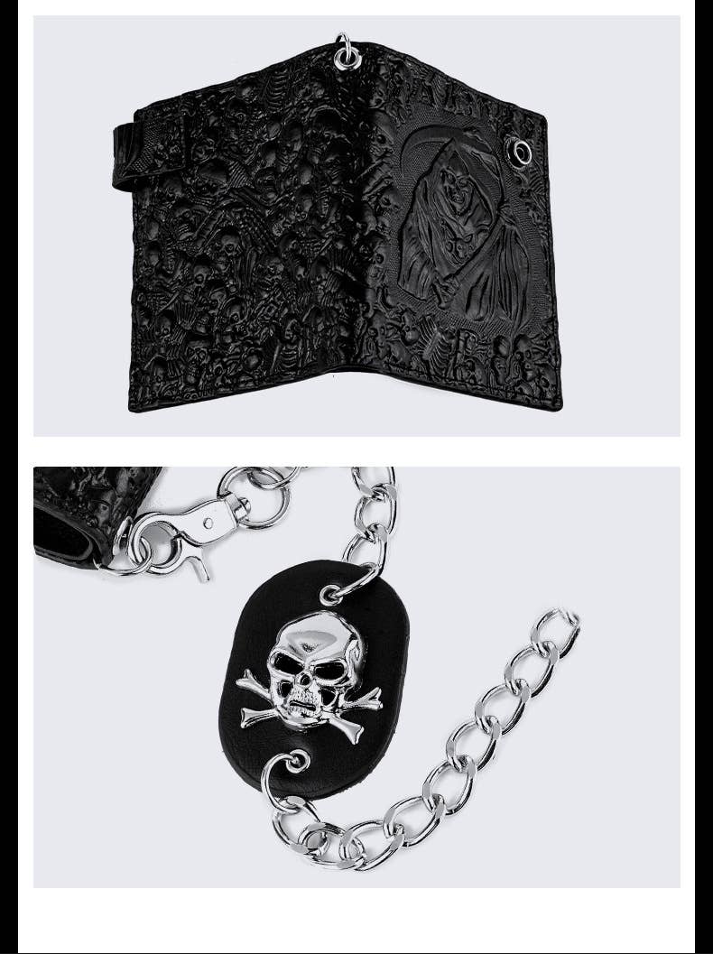 Tourtiwi - Vendita all'ingrosso Portafogli - Donna - Portafoglio a catena antifurto con teschio punk del Tristo Mietitore11
