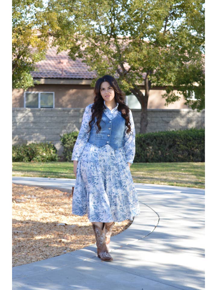 Skirt Society - Wholesale Dress - Women's - Morocco Blue Floral Midi Dress1