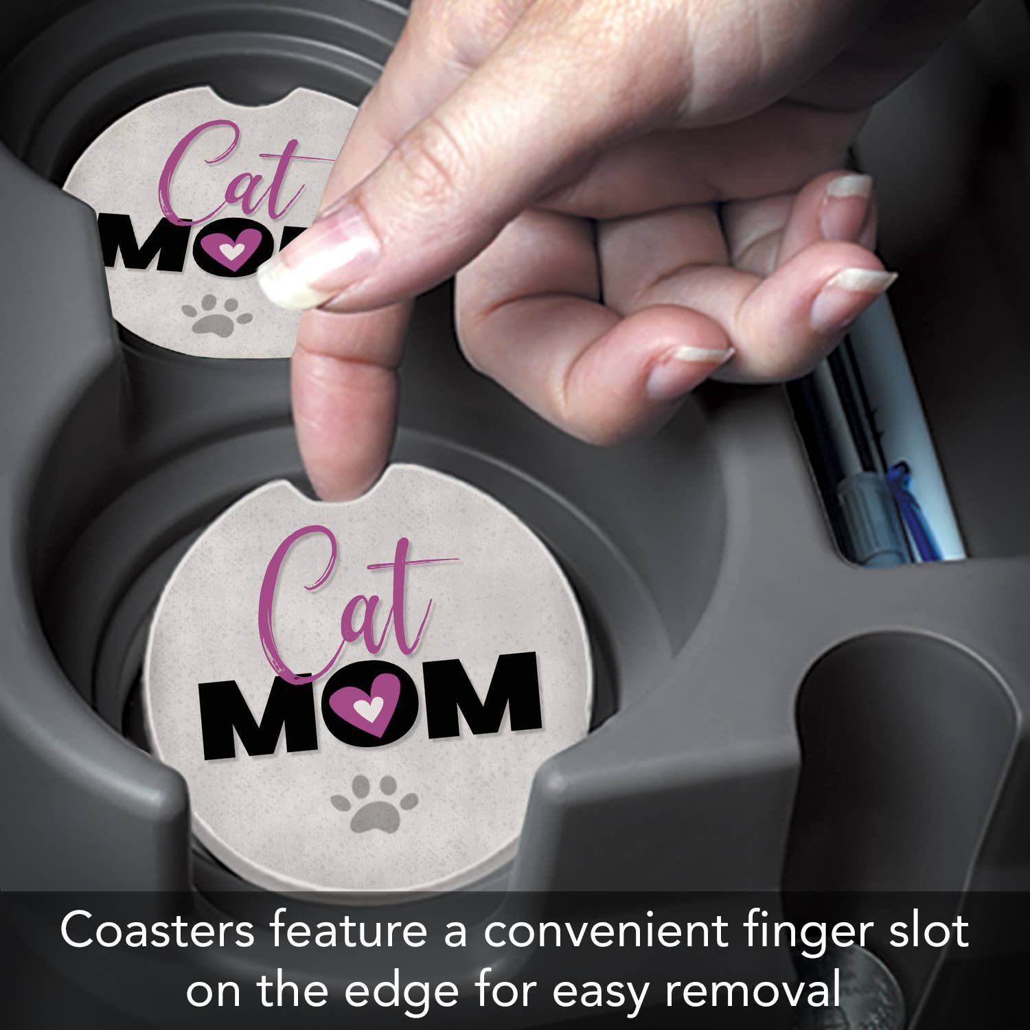 CounterArt/Highland Home/Thirstystone - Wholesale Car Coaster - Women's - Cat Mom Absorbent Stone Car Coaster 1 Pk3