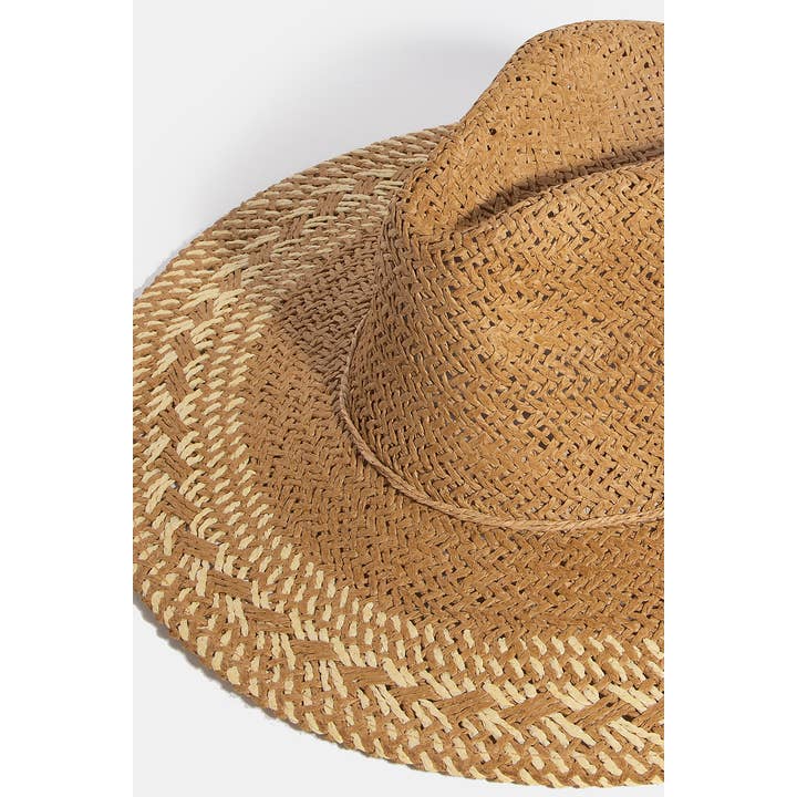 Collections by Fame Accessories - Wholesale Straw Hat - Women's - Two Tone Floppy Boho Straw Hat