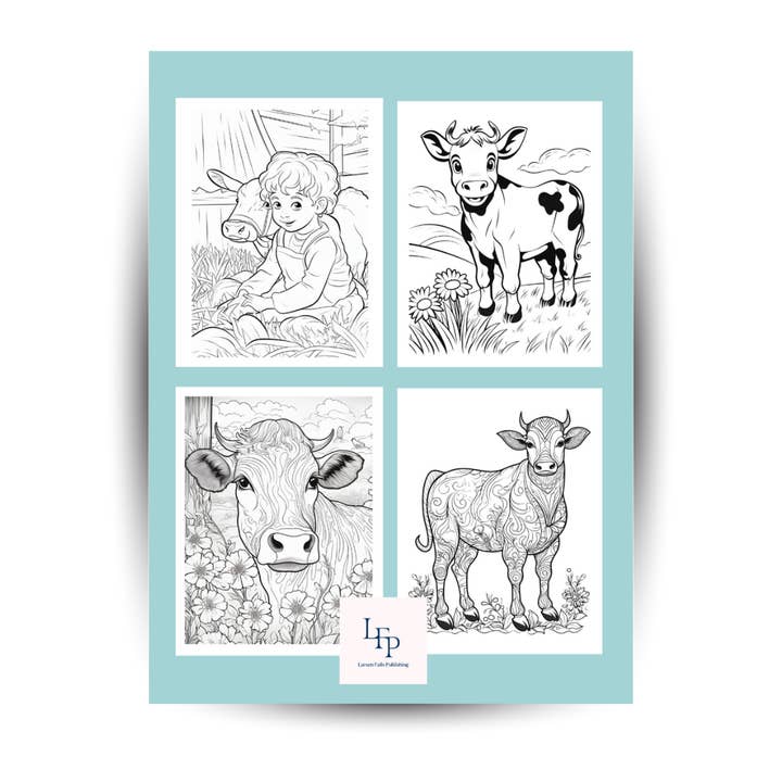 Larsen Falls Gifts and Publishing - Wholesale Coloring Book - Adult - Relaxing Cow Coloring Book for All Ages 42 Fun Cows to Color