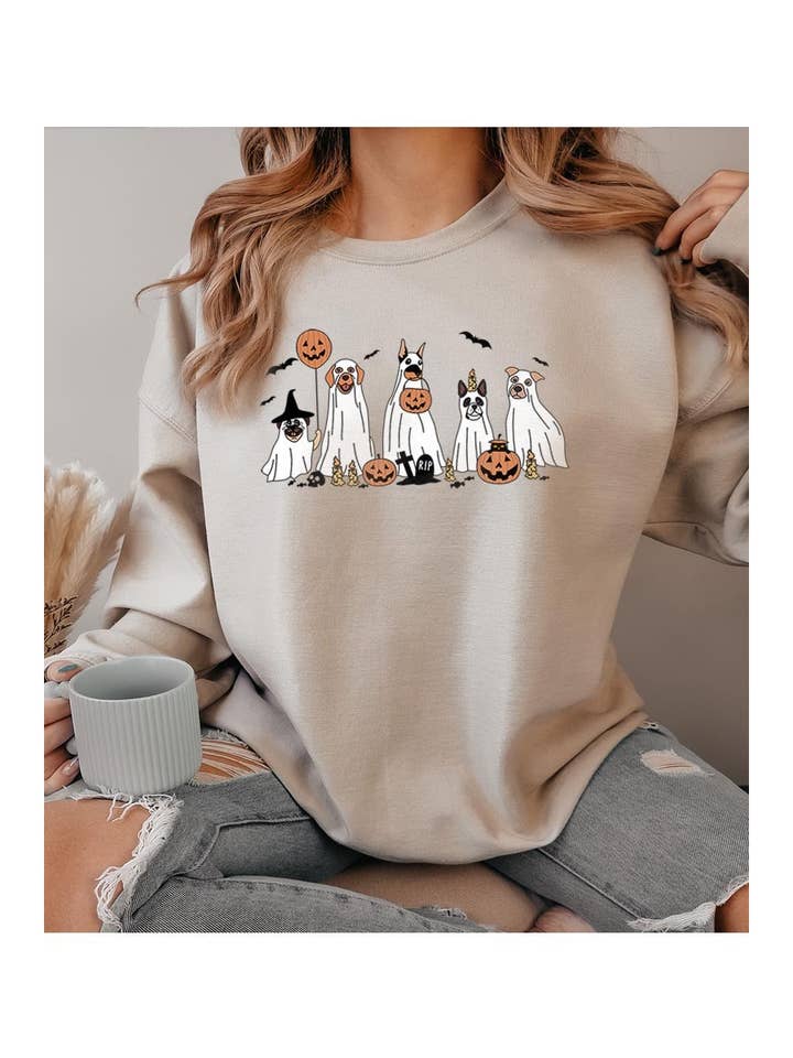 UNISEX-SWEATSHIRT MIT FLEECE-GRAFIK FÜR HALLOWEEN-HUNDE für den Großhandel von Pink Irene Wholesale