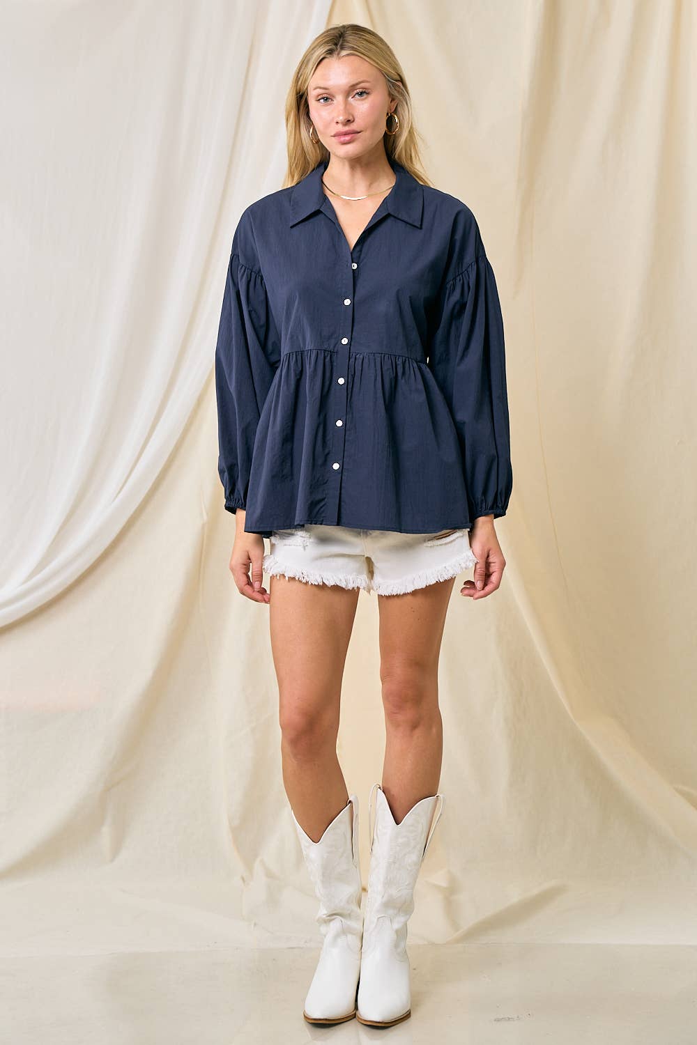 Doe and Rae - Wholesale Button Down Shirt - Women's - Bubble Sleeve Blouse - 42907T4