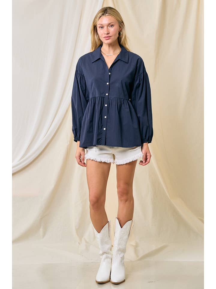 Doe and Rae - Wholesale Button Down Shirt - Women's - Bubble Sleeve Blouse - 42907T4