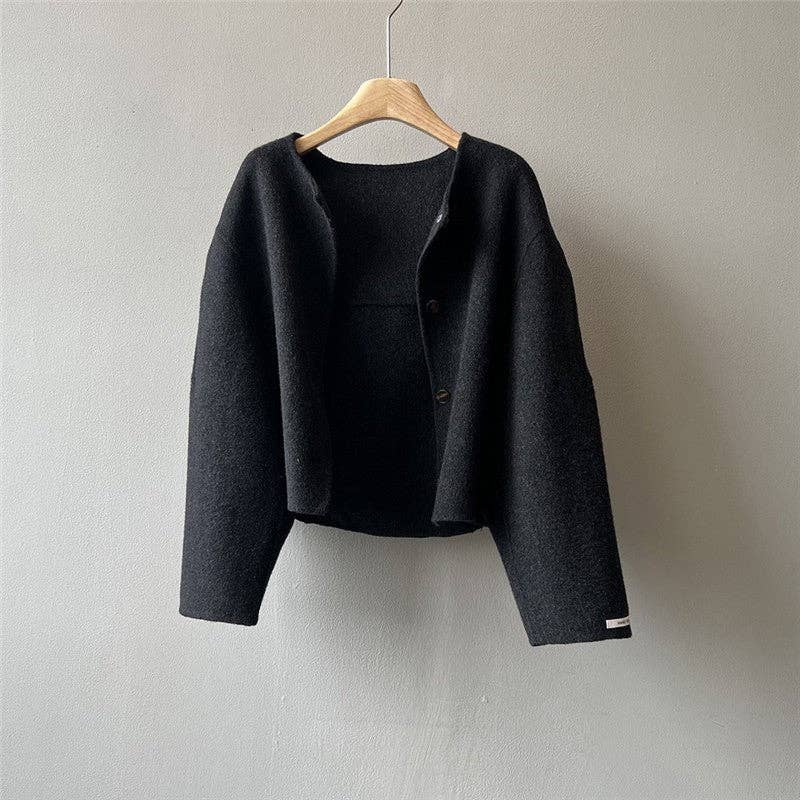 FurDecoration – wholesale Coat – Women’s – Solid Color Short Round Neck Reversible Wool Coat5