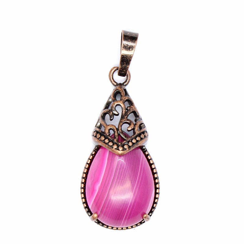 Mio Queena - Wholesale Individual Charm/Pendant - Drop-shaped Natural Stone Bronze Charms (Single Pendant) -CS20