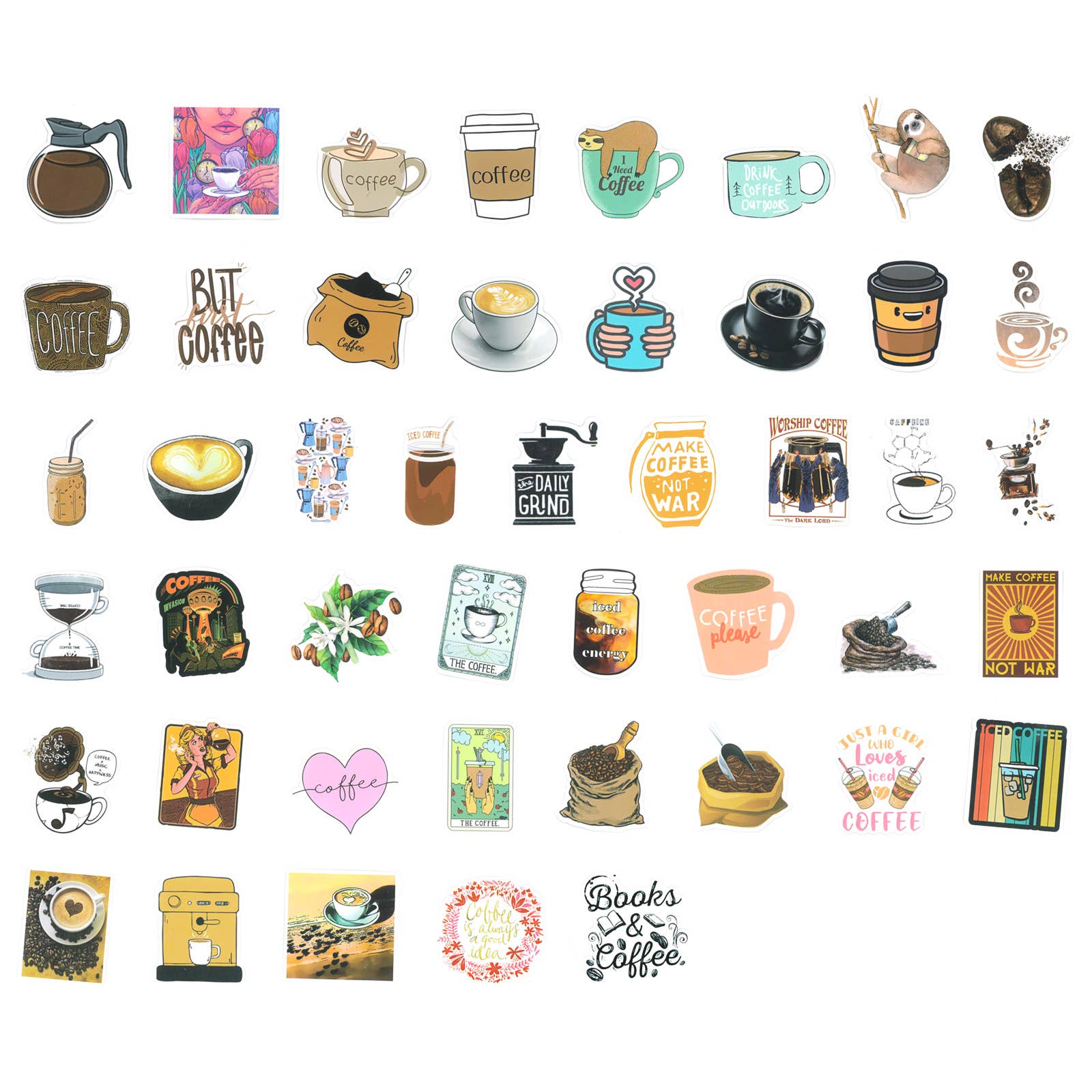 Wrapables.com - Vente Autocollant - Autocollants en vinyle imperméables Wrapables, 100 pièces, Coffee Time3