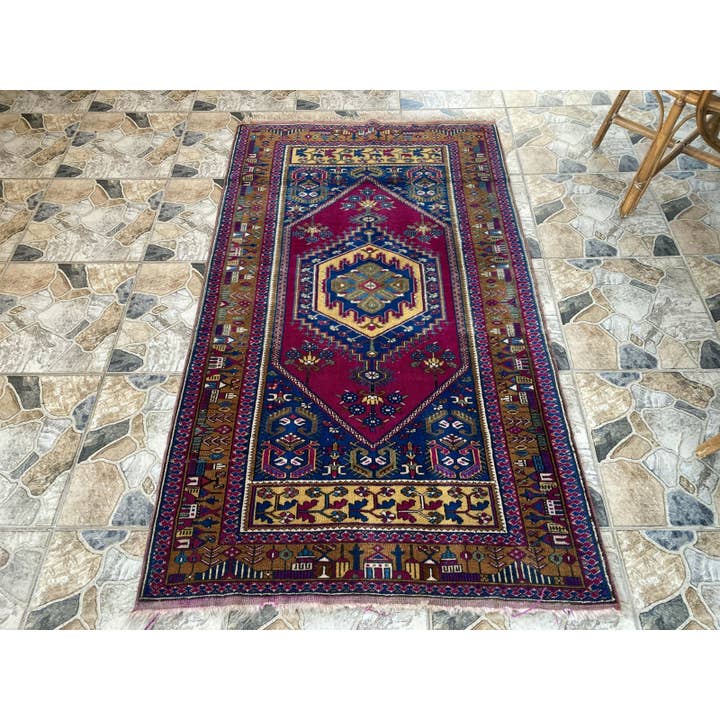 Handmade Wool Rug Anatolian Turkish Vintage 3x6 ft for wholesale by Oushak Rugs