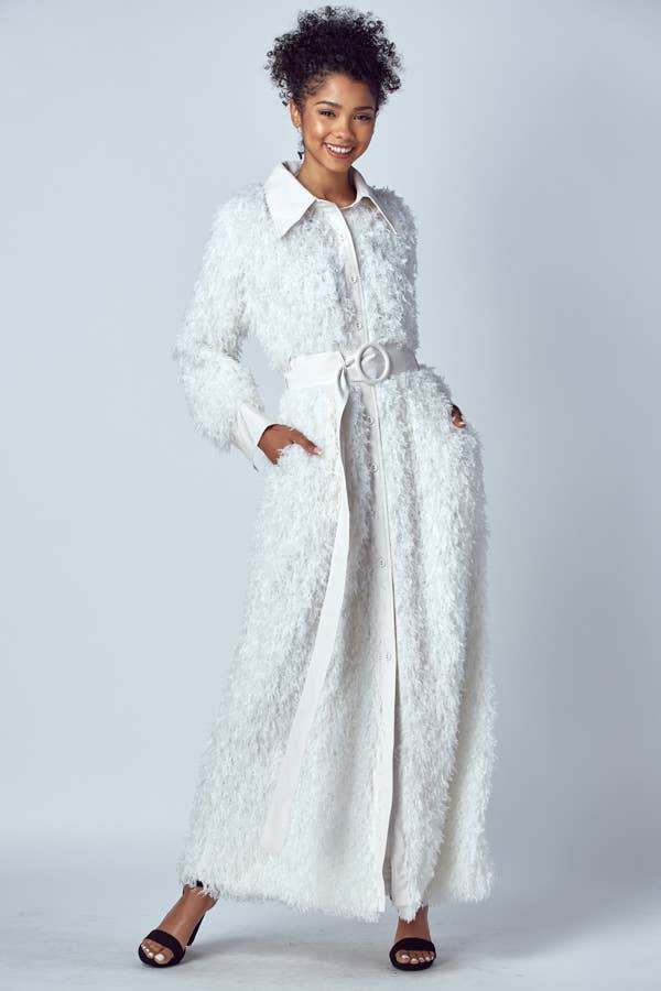QMP Moda - Wholesale Jacket - Women's - FAUX OSTRICH FUR MAXI JACKET WITH BELT  6